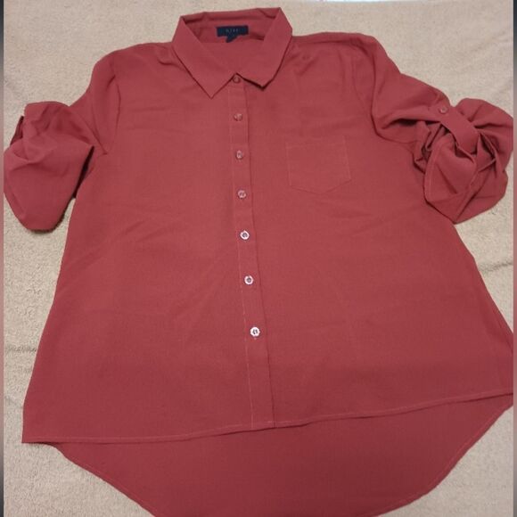 Ladies Button Down Bunched Sleeve Shirt - Size: Large     (0872) - Picture 1 of 5